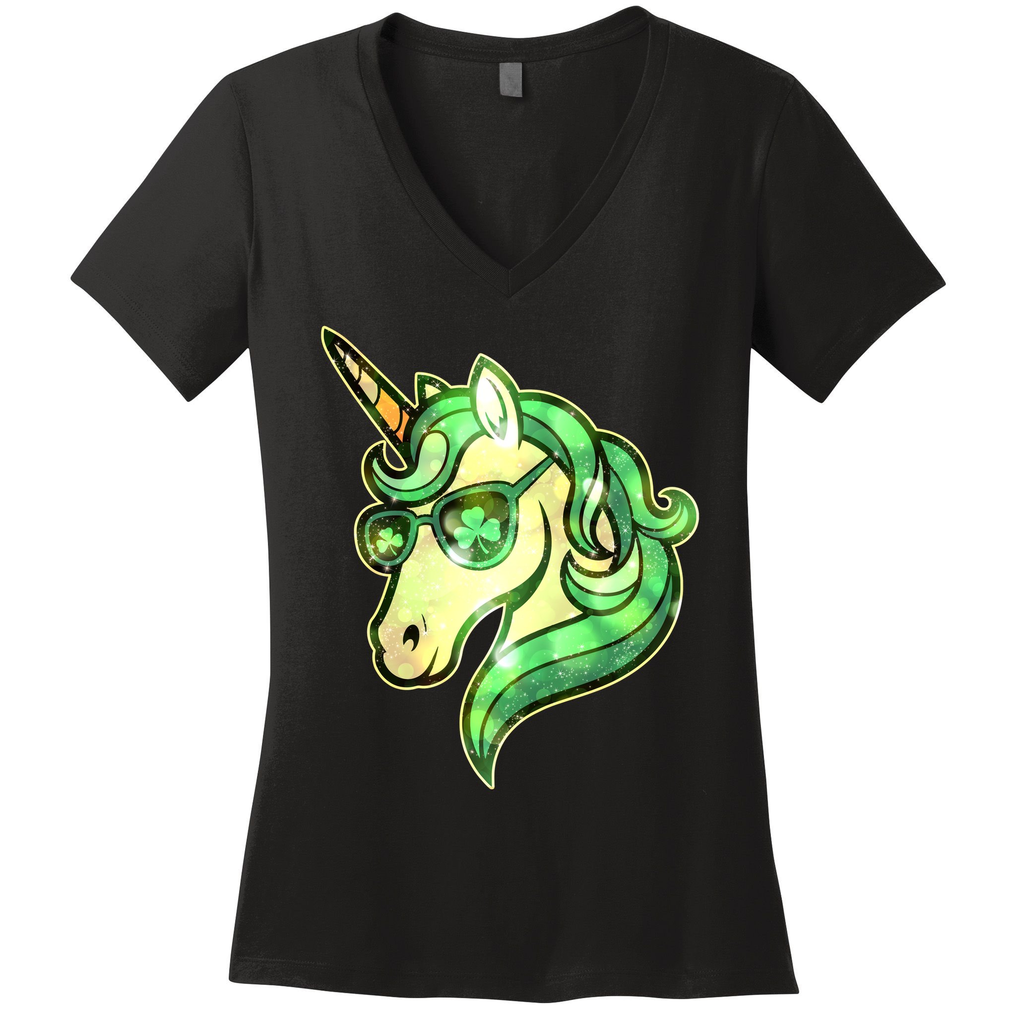 Cool St Patricks Day Lucky Shamrock Clover Unicorn Women's V-Neck T-Shirt