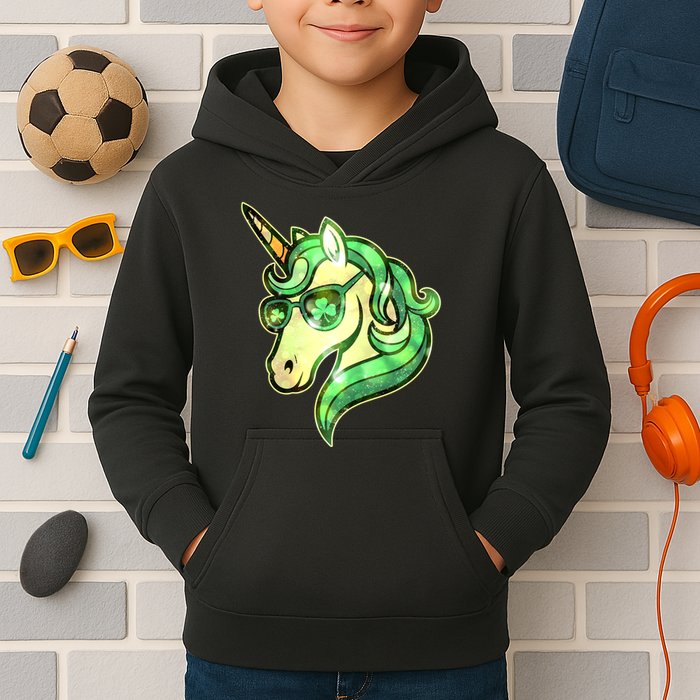 Cool St Patricks Day Lucky Shamrock Clover Unicorn Kids Hoodie