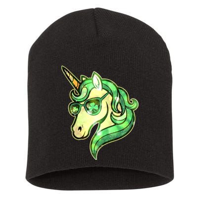 Cool St Patricks Day Lucky Shamrock Clover Unicorn Short Acrylic Beanie