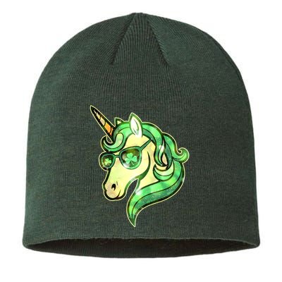 Cool St Patricks Day Lucky Shamrock Clover Unicorn Sustainable Beanie