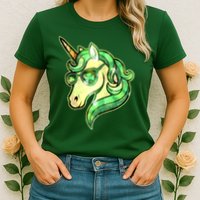 Cool St Patricks Day Lucky Shamrock Clover Unicorn Womens T-Shirt