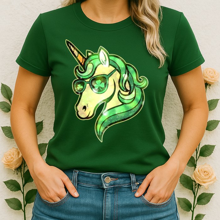 Cool St Patricks Day Lucky Shamrock Clover Unicorn Womens T-Shirt