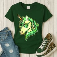 Cool St Patricks Day Lucky Shamrock Clover Unicorn Womens T-Shirt