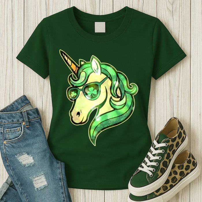 Cool St Patricks Day Lucky Shamrock Clover Unicorn Womens T-Shirt