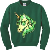 Cool St Patricks Day Lucky Shamrock Clover Unicorn Kids Sweatshirt