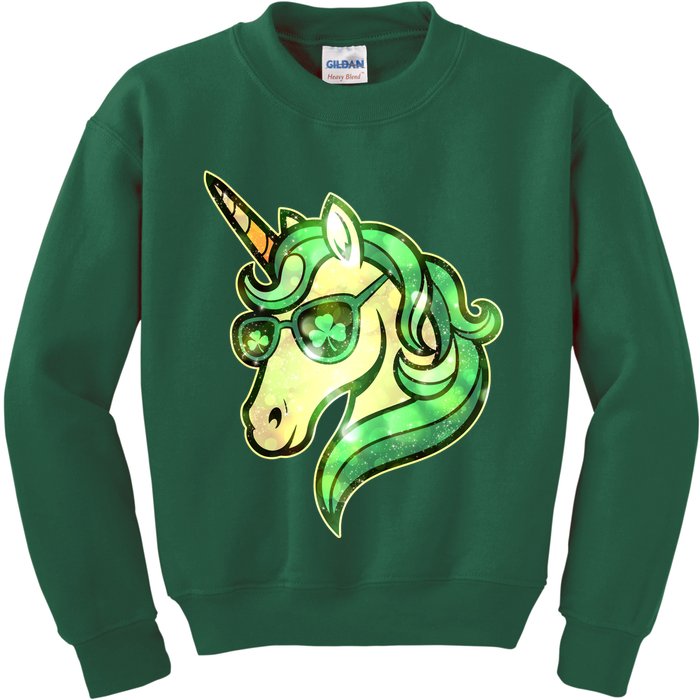 Cool St Patricks Day Lucky Shamrock Clover Unicorn Kids Sweatshirt