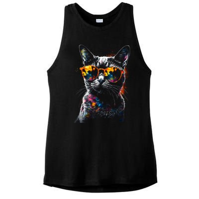 Cat Sunglasses Pet Animal Art Cat Ladies PosiCharge Tri-Blend Wicking Tank