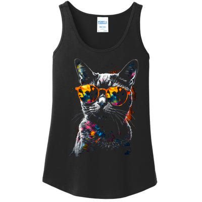 Cat Sunglasses Pet Animal Art Cat Ladies Essential Tank