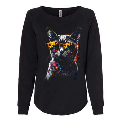 Cat Sunglasses Pet Animal Art Cat Womens California Wash Sweatshirt