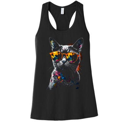 Cat Sunglasses Pet Animal Art Cat Women's Racerback Tank