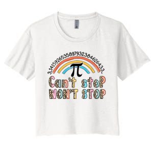 Can't Stop Pi Won't Stop Leopard Pi Day Math Lover Women's Crop Top Tee