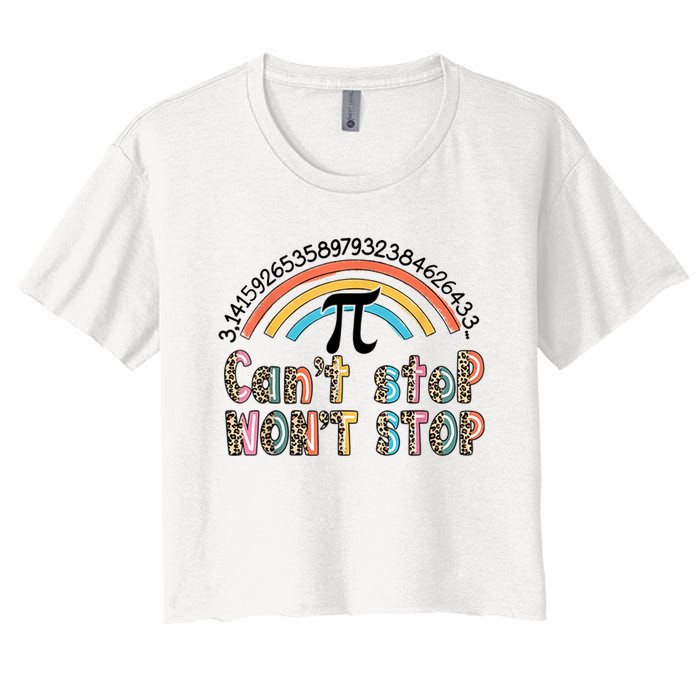 Can't Stop Pi Won't Stop Leopard Pi Day Math Lover Women's Crop Top Tee