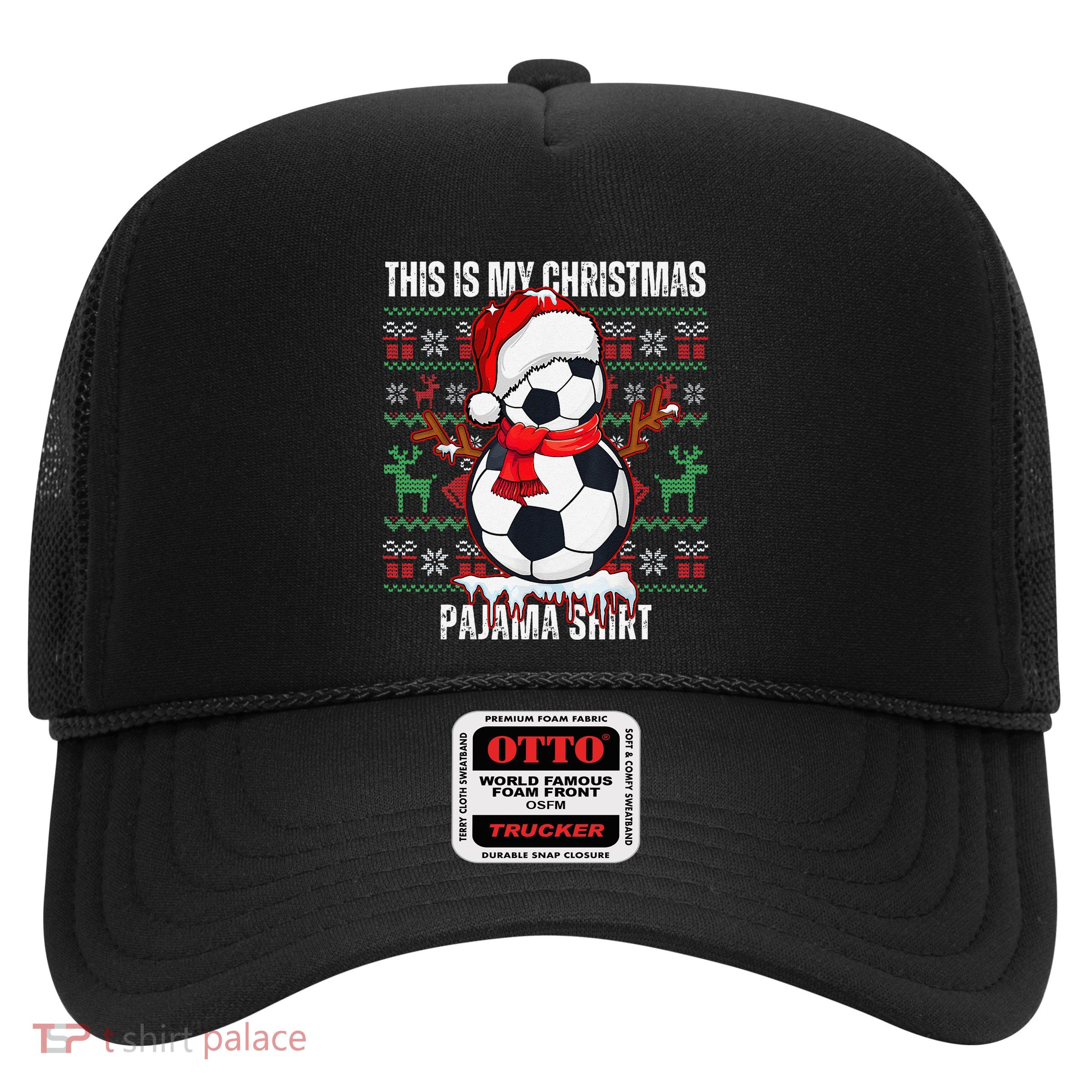 Christmas Soccer Player Sport Lover Santa Hat Xmas Pajamas Trucker Hat