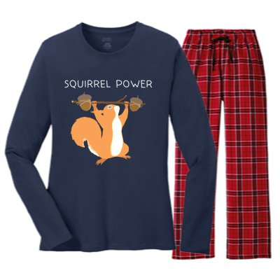 Cute Squirrel Power Women's Long Sleeve Flannel Pajama Set 