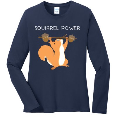 Cute Squirrel Power Ladies Long Sleeve Shirt