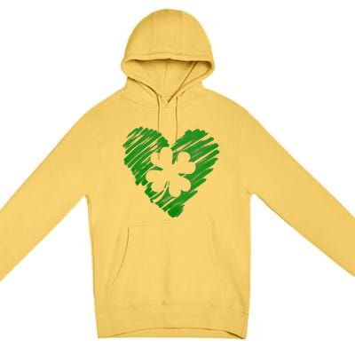 Cute St Patrick's Day Scribble Shamrock Heart Premium Pullover Hoodie