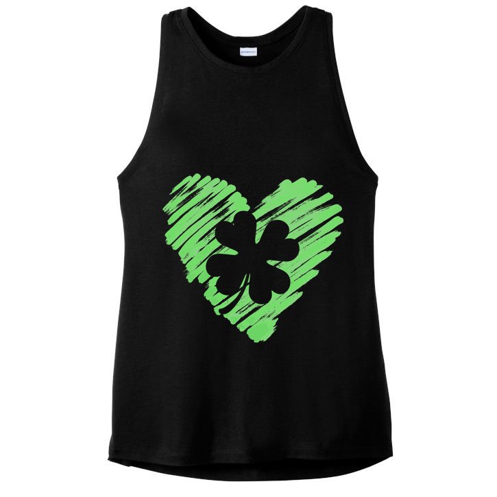 Cute St Patrick's Day Scribble Shamrock Heart Ladies PosiCharge Tri-Blend Wicking Tank