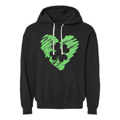 Cute St Patrick's Day Scribble Shamrock Heart Garment-Dyed Fleece Hoodie