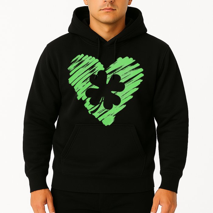 Cute St Patrick's Day Scribble Shamrock Heart Hoodie