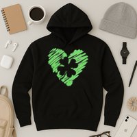 Cute St Patrick's Day Scribble Shamrock Heart Hoodie