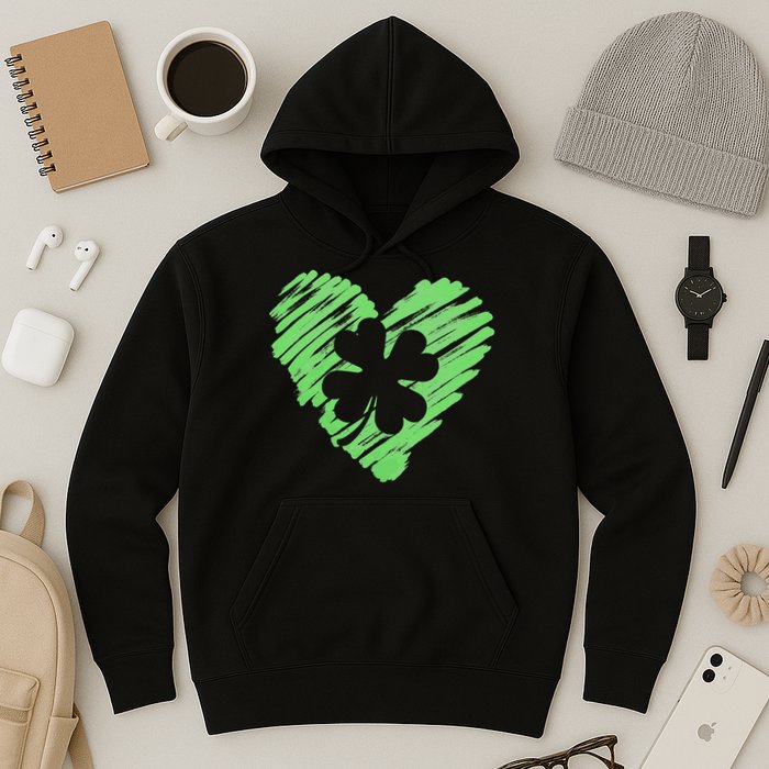 Cute St Patrick's Day Scribble Shamrock Heart Hoodie