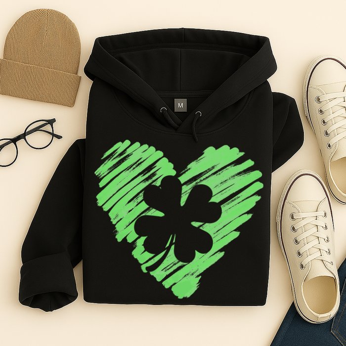 Cute St Patrick's Day Scribble Shamrock Heart Hoodie