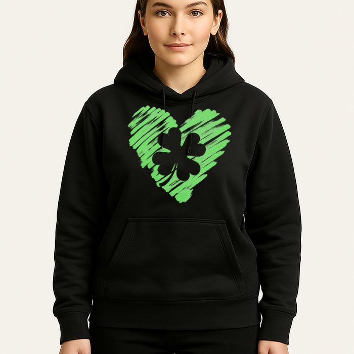 Cute St Patrick's Day Scribble Shamrock Heart Hoodie