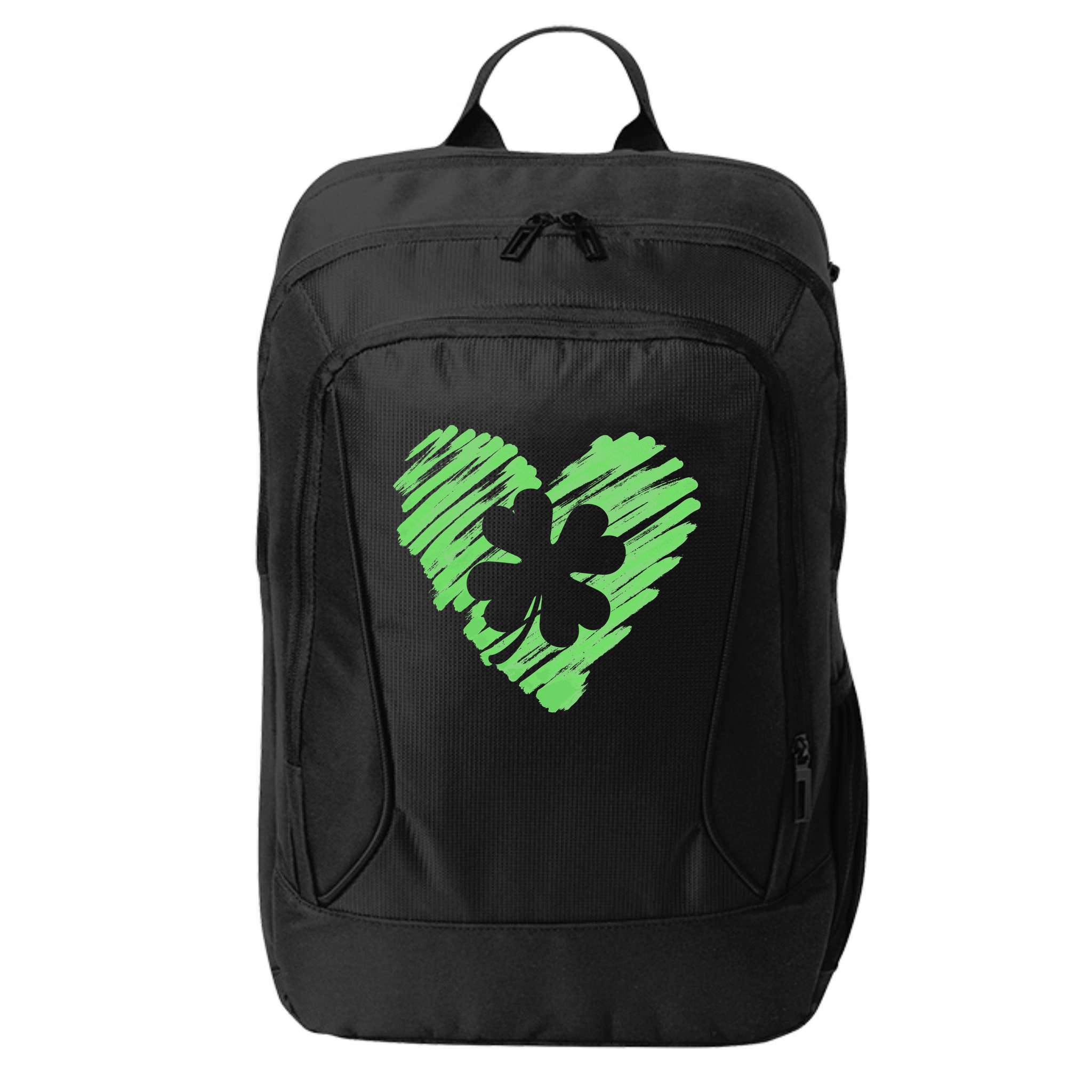 Cute St Patrick's Day Scribble Shamrock Heart City Backpack