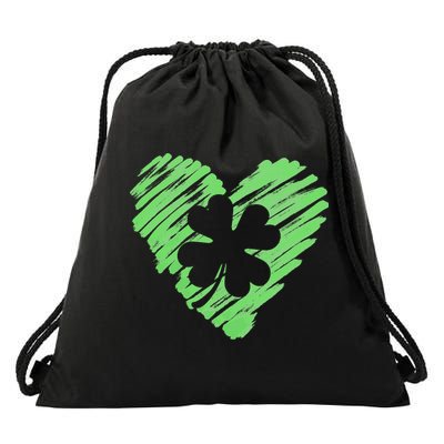 Cute St Patrick's Day Scribble Shamrock Heart Drawstring Bag