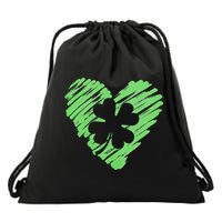 Cute St Patrick's Day Scribble Shamrock Heart Drawstring Bag
