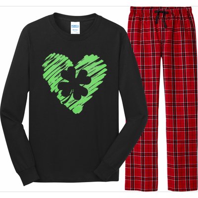 Cute St Patrick's Day Scribble Shamrock Heart Long Sleeve Pajama Set