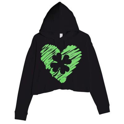 Cute St Patrick's Day Scribble Shamrock Heart Crop Fleece Hoodie
