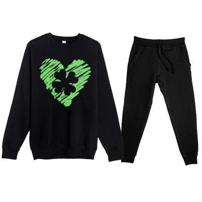 Cute St Patrick's Day Scribble Shamrock Heart Premium Crewneck Sweatsuit Set