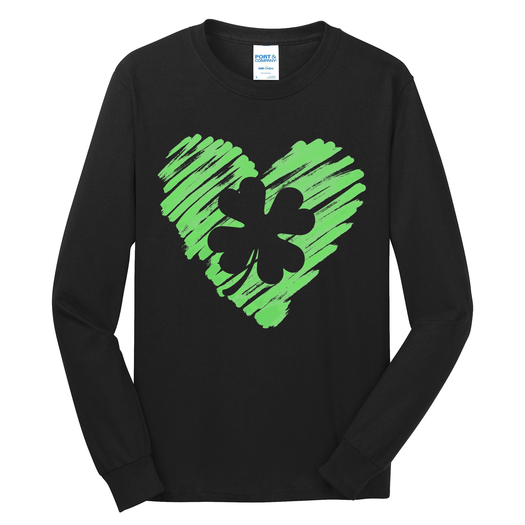 Cute St Patrick's Day Scribble Shamrock Heart Tall Long Sleeve T-Shirt