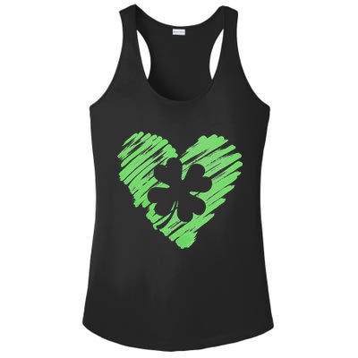 Cute St Patrick's Day Scribble Shamrock Heart Ladies PosiCharge Competitor Racerback Tank