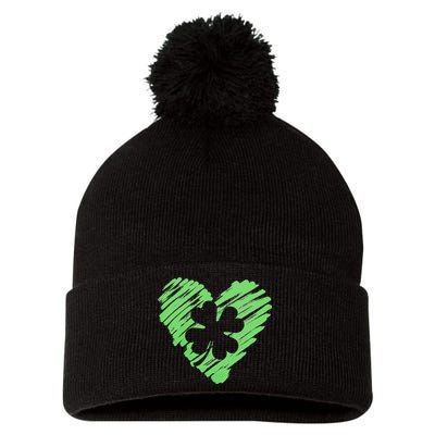 Cute St Patrick's Day Scribble Shamrock Heart Pom Pom 12in Knit Beanie
