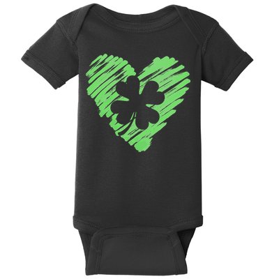 Cute St Patrick's Day Scribble Shamrock Heart Baby Bodysuit