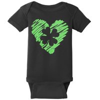 Cute St Patrick's Day Scribble Shamrock Heart Baby Bodysuit