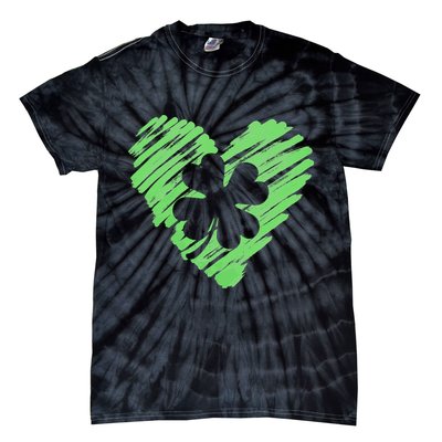 Cute St Patrick's Day Scribble Shamrock Heart Tie-Dye T-Shirt