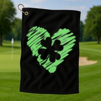 Cute St Patrick's Day Scribble Shamrock Heart Golf Towel
