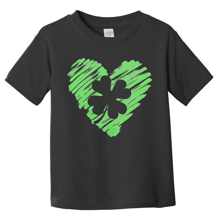 Cute St Patrick's Day Scribble Shamrock Heart Toddler T-Shirt