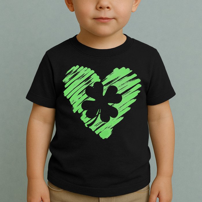 Cute St Patrick's Day Scribble Shamrock Heart Toddler T-Shirt