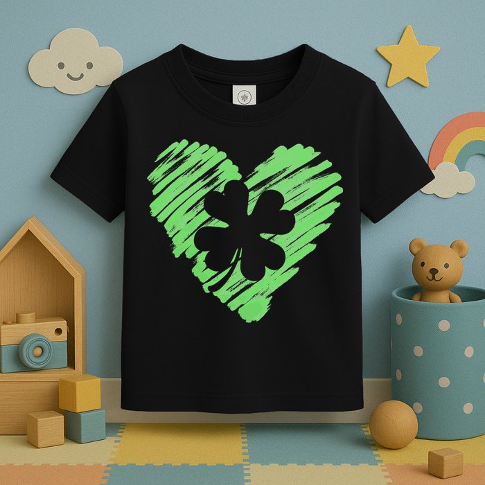 Cute St Patrick's Day Scribble Shamrock Heart Toddler T-Shirt