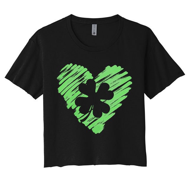 Cute St Patrick's Day Scribble Shamrock Heart Crop Top