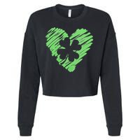 Cute St Patrick's Day Scribble Shamrock Heart Cropped Pullover Crew