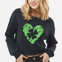 Cute St Patrick's Day Scribble Shamrock Heart Cropped Pullover Crew