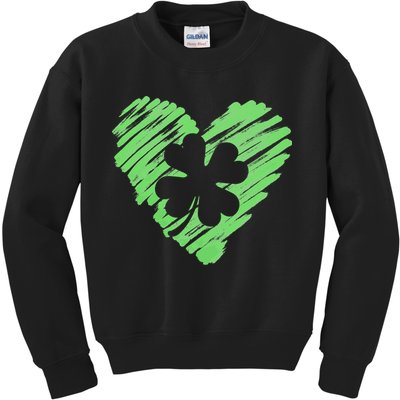 Cute St Patrick's Day Scribble Shamrock Heart Kids Sweatshirt