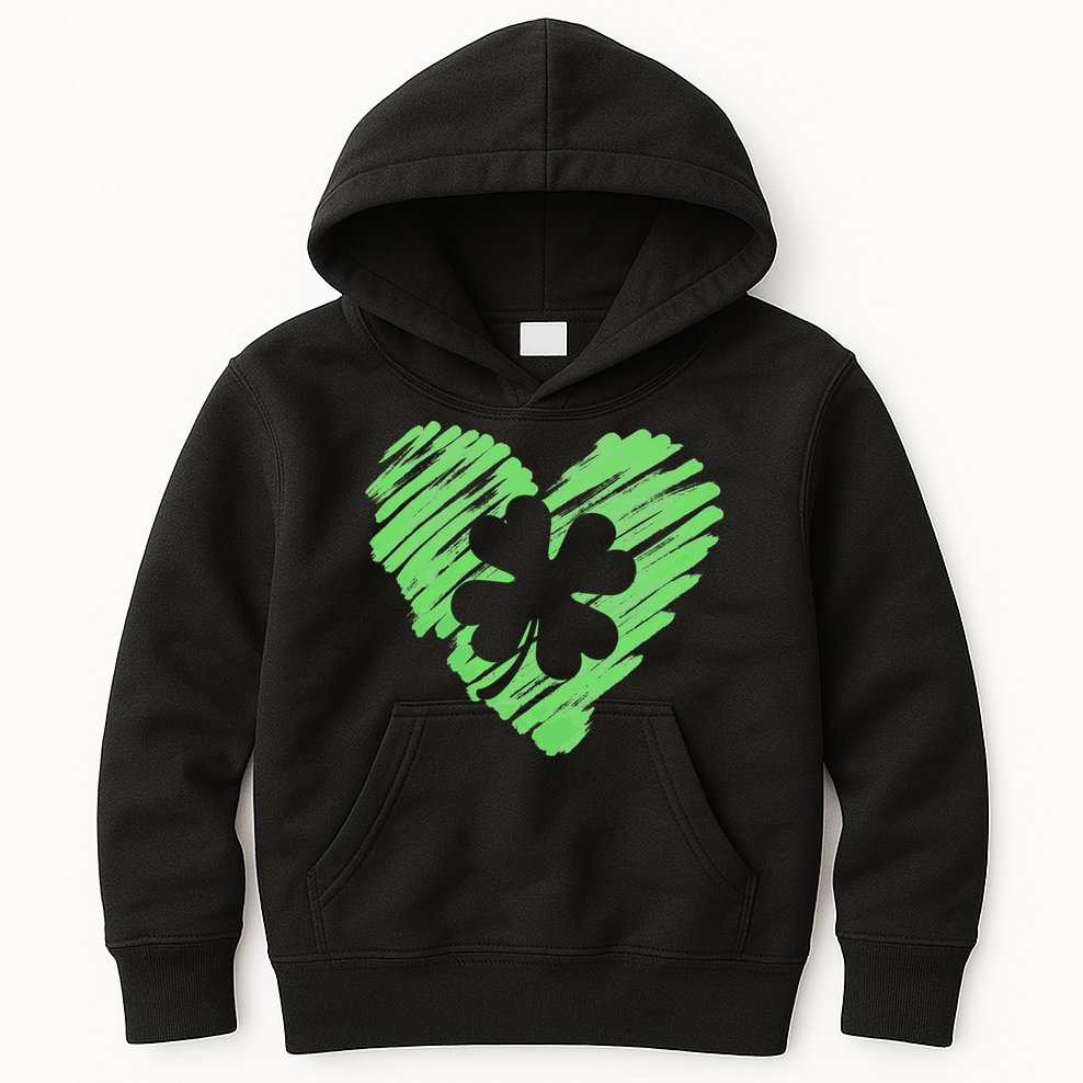 Cute St Patrick's Day Scribble Shamrock Heart Kids Hoodie