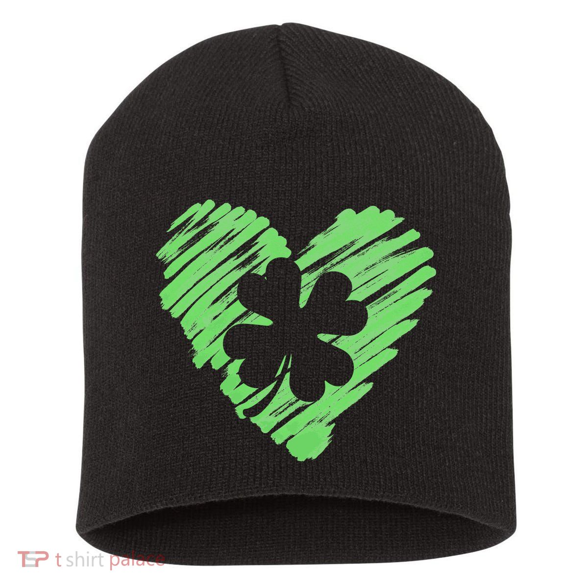 Cute St Patrick's Day Scribble Shamrock Heart Short Acrylic Beanie