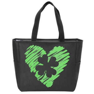 Cute St Patrick's Day Scribble Shamrock Heart Zip Tote Bag